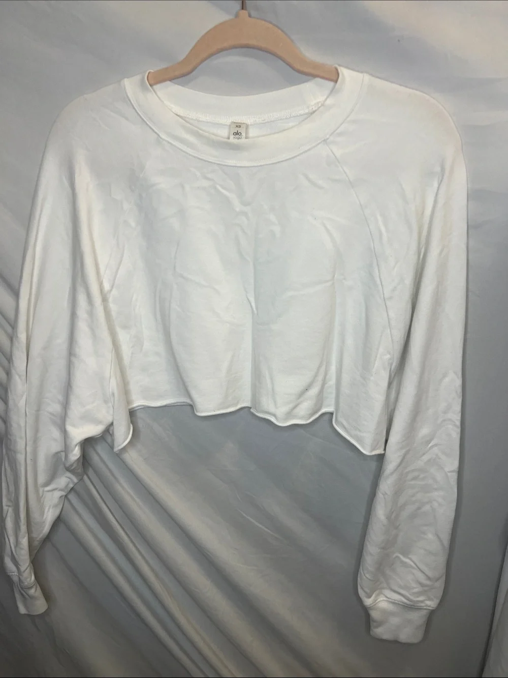 ALO Yoga White Cropped Long Sleeve Crewneck Top